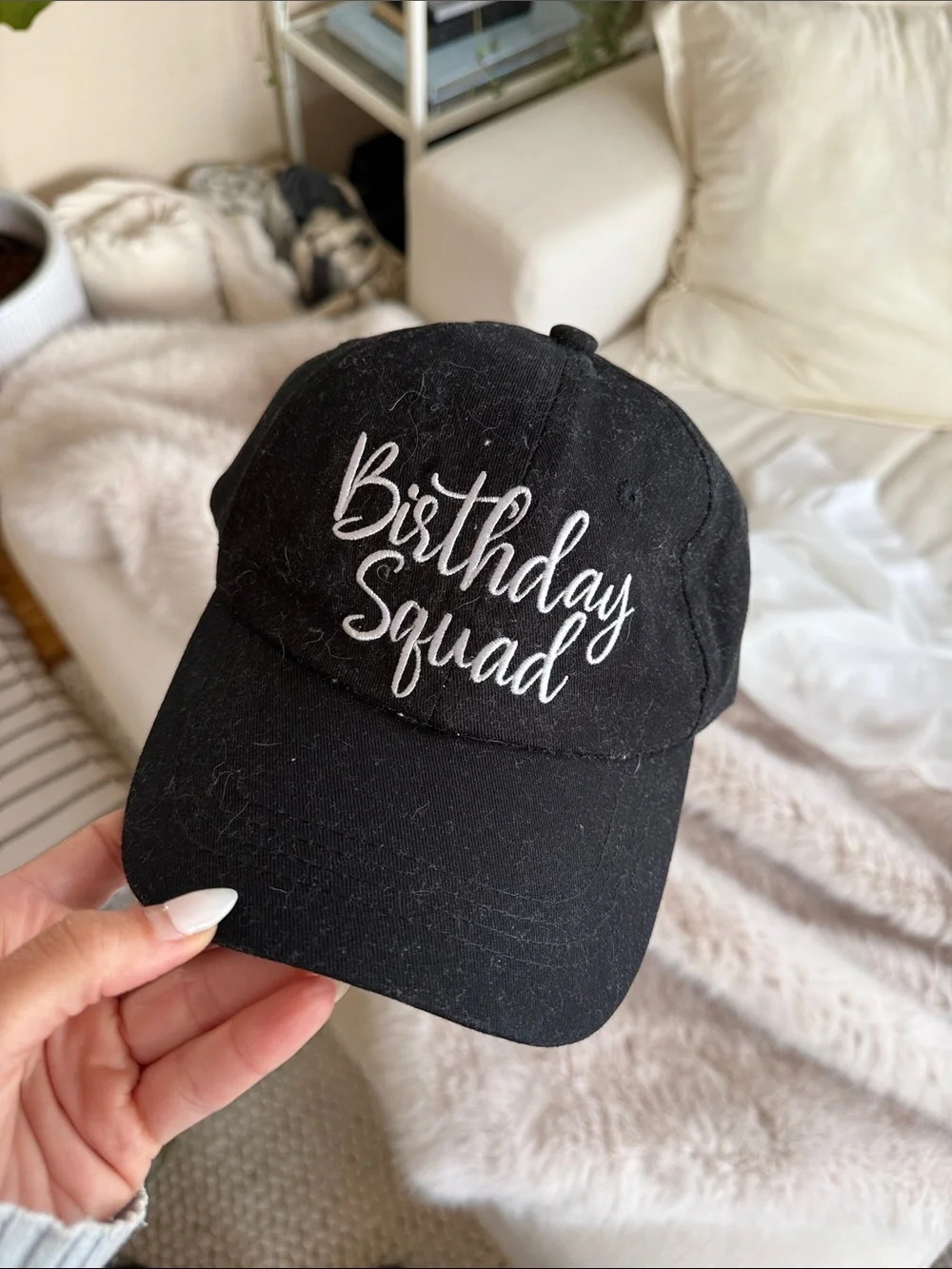 Birthday Squad Black Embroidered Baseball Cap